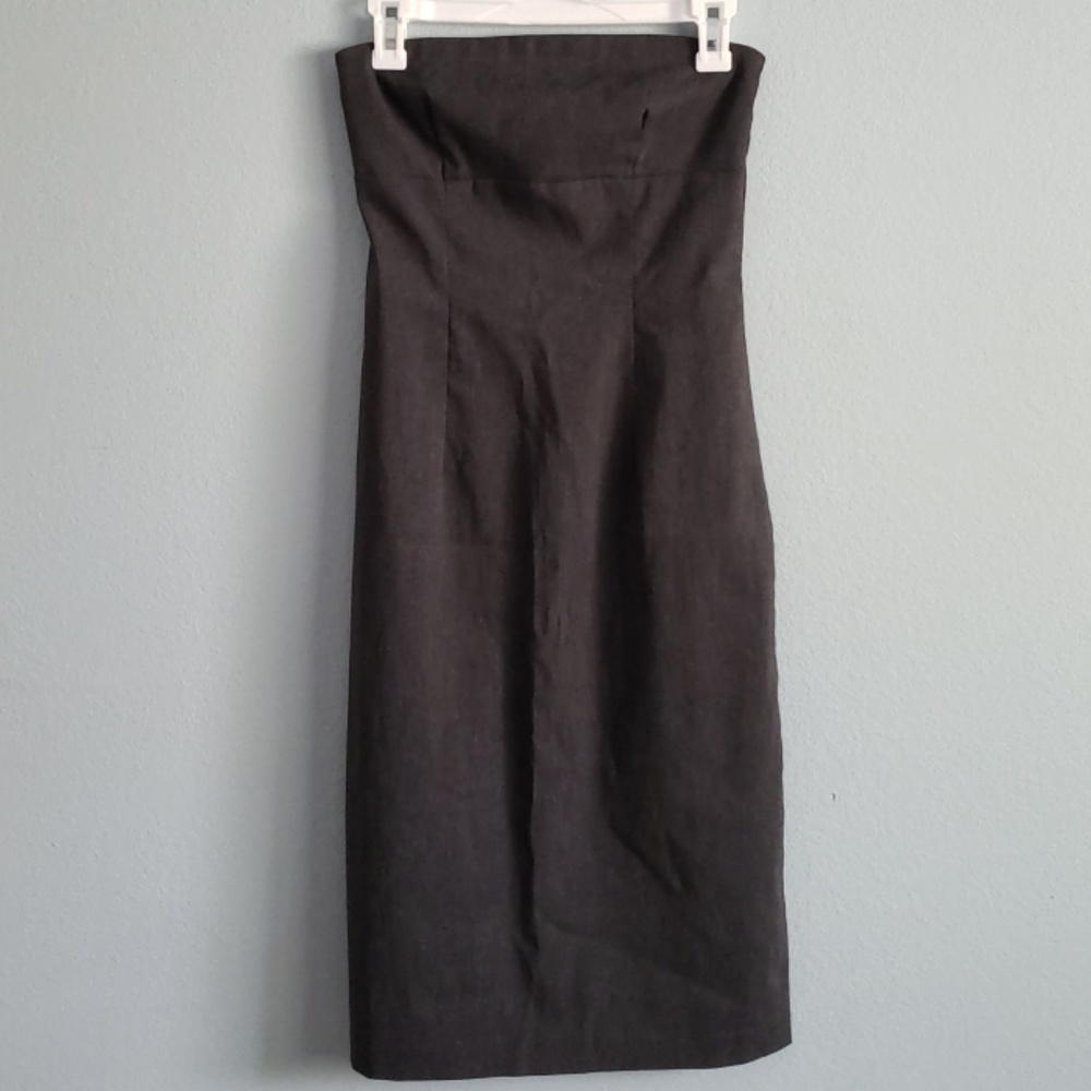 Dark gray strapless midi pencil dress - size small